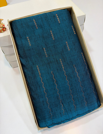 Petrol Teal Blue Dubion Silk Saree – Handloom