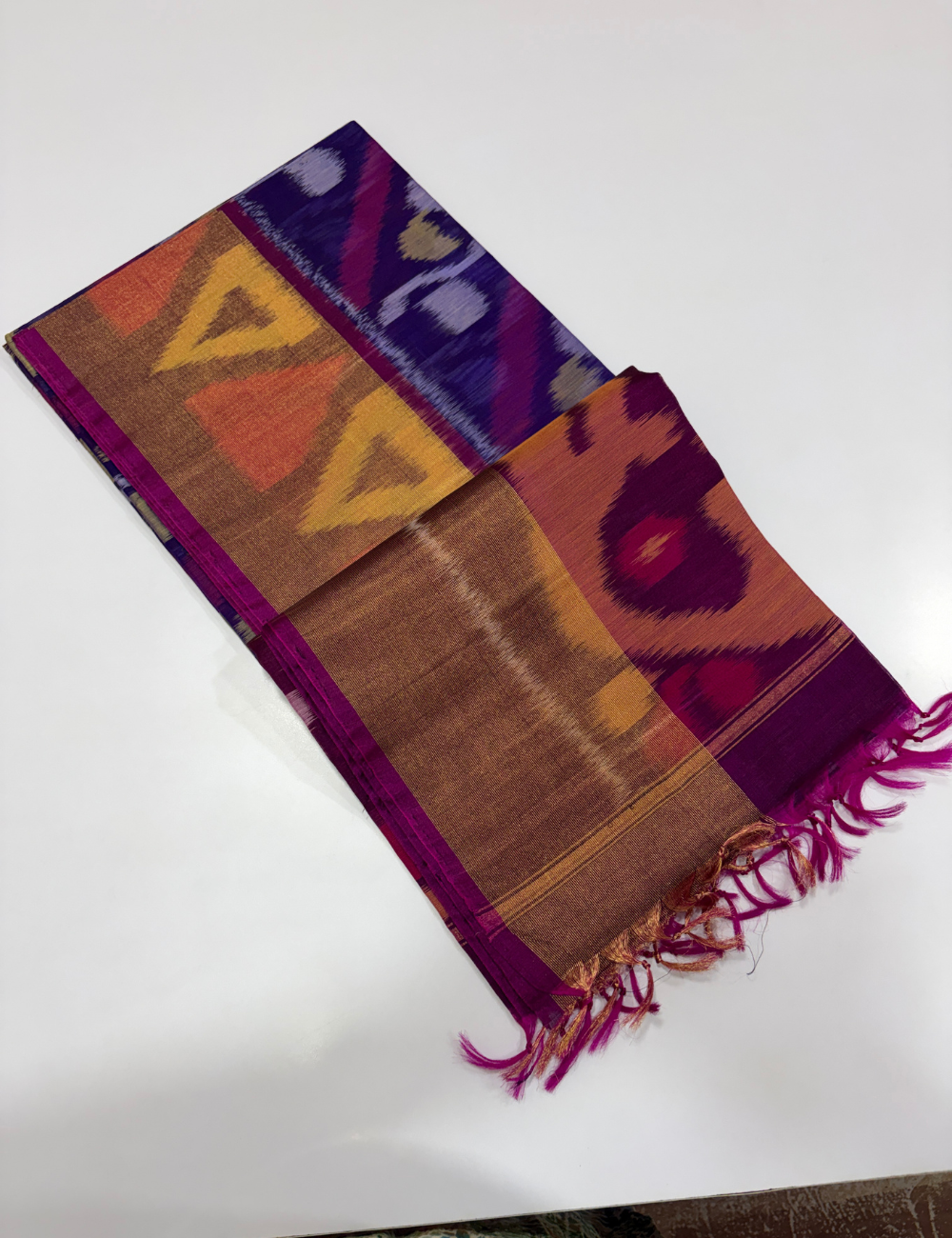 Handloom Pure Silkcotton Pochampally Saree – Blue & Beetroot Pink Elegance