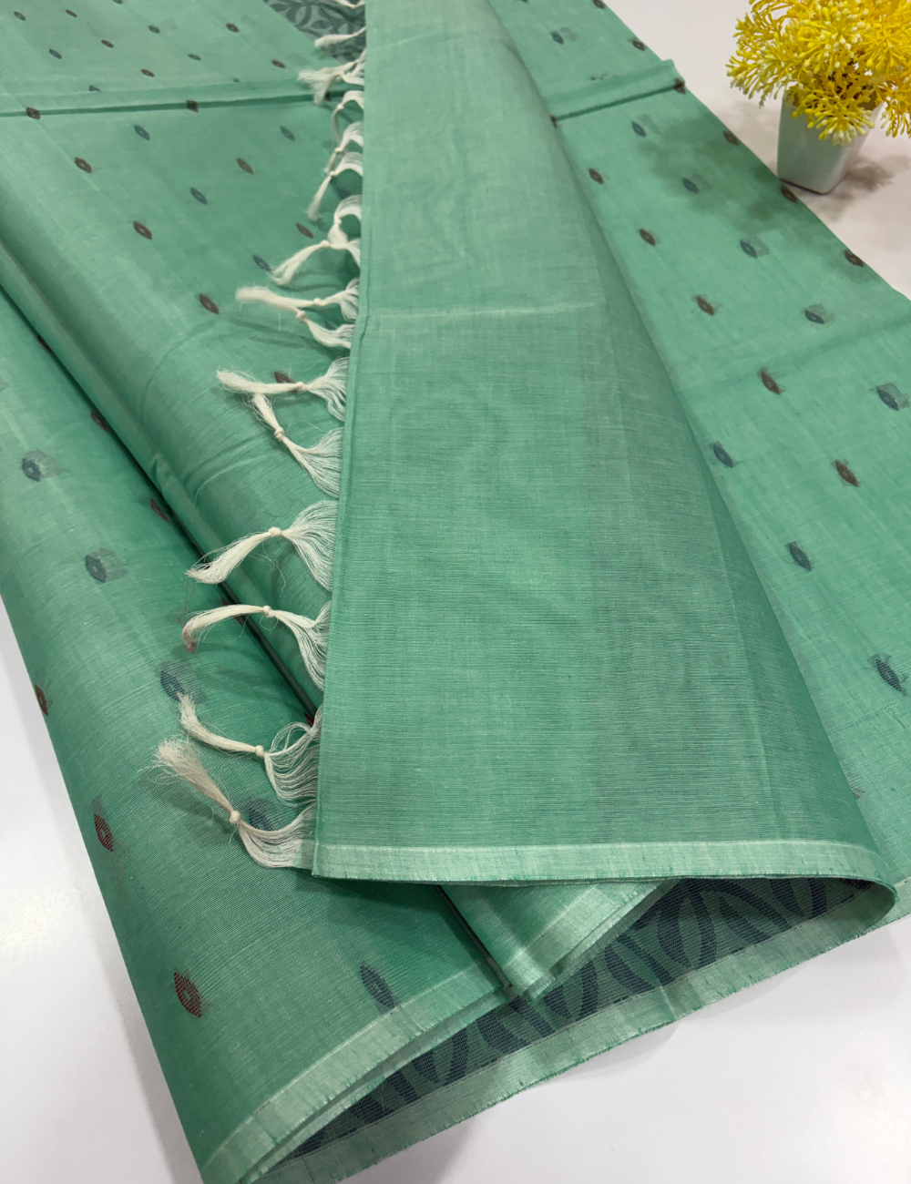 Negamam Pure Cotton Borderless Saree – Mint Green with Small Putta