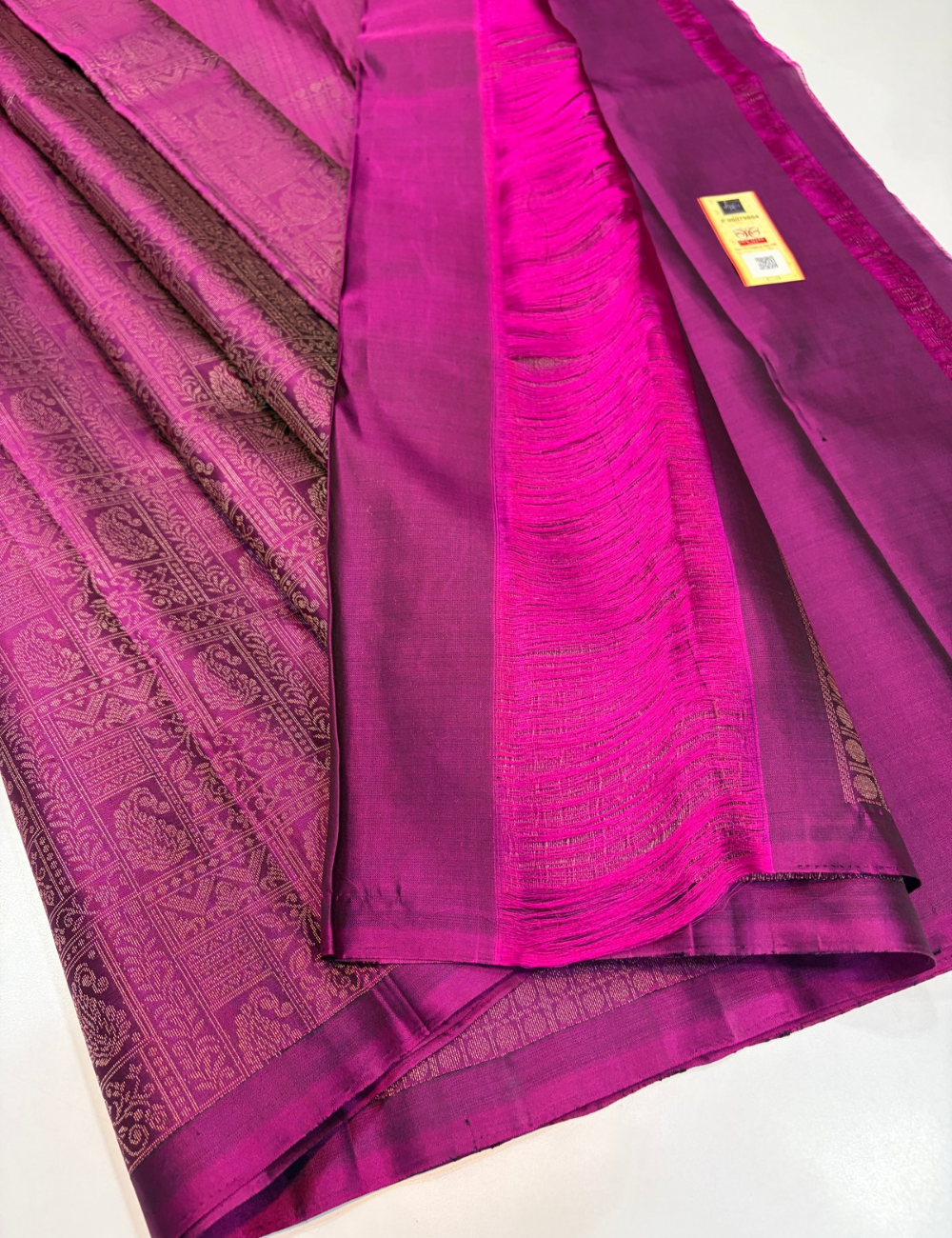 Wine Purple Handloom Pure Soft Silk Saree with Full Gold Zari Brocade Weaves, Borderless Design & Matching Blouse | Silk Mark Certified
