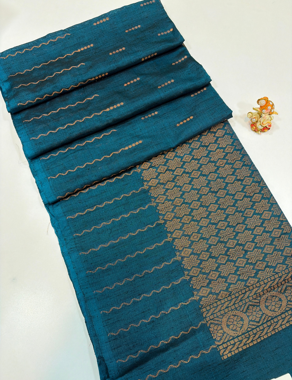 Petrol Teal Blue Dubion Silk Saree – Handloom