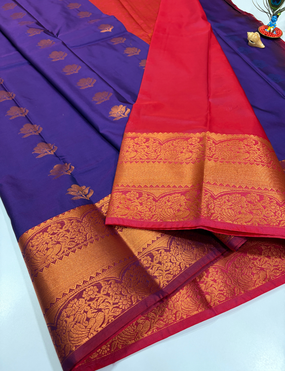 Royal Blue Semi Soft Silk Saree with Kanchi Border | Maroon Pallu & Blouse