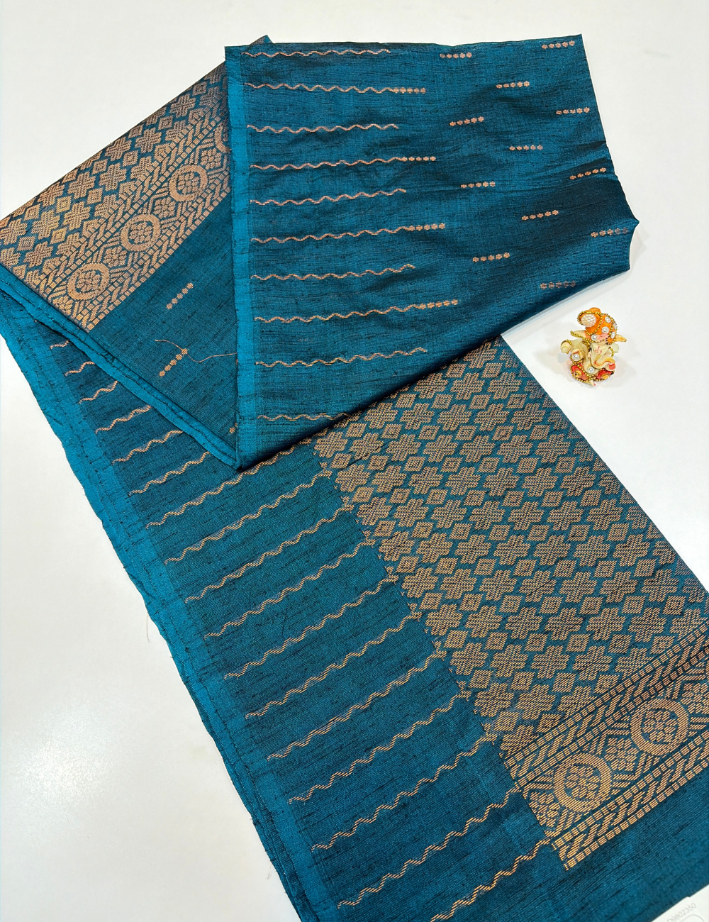 Petrol Teal Blue Dubion Silk Saree – Handloom
