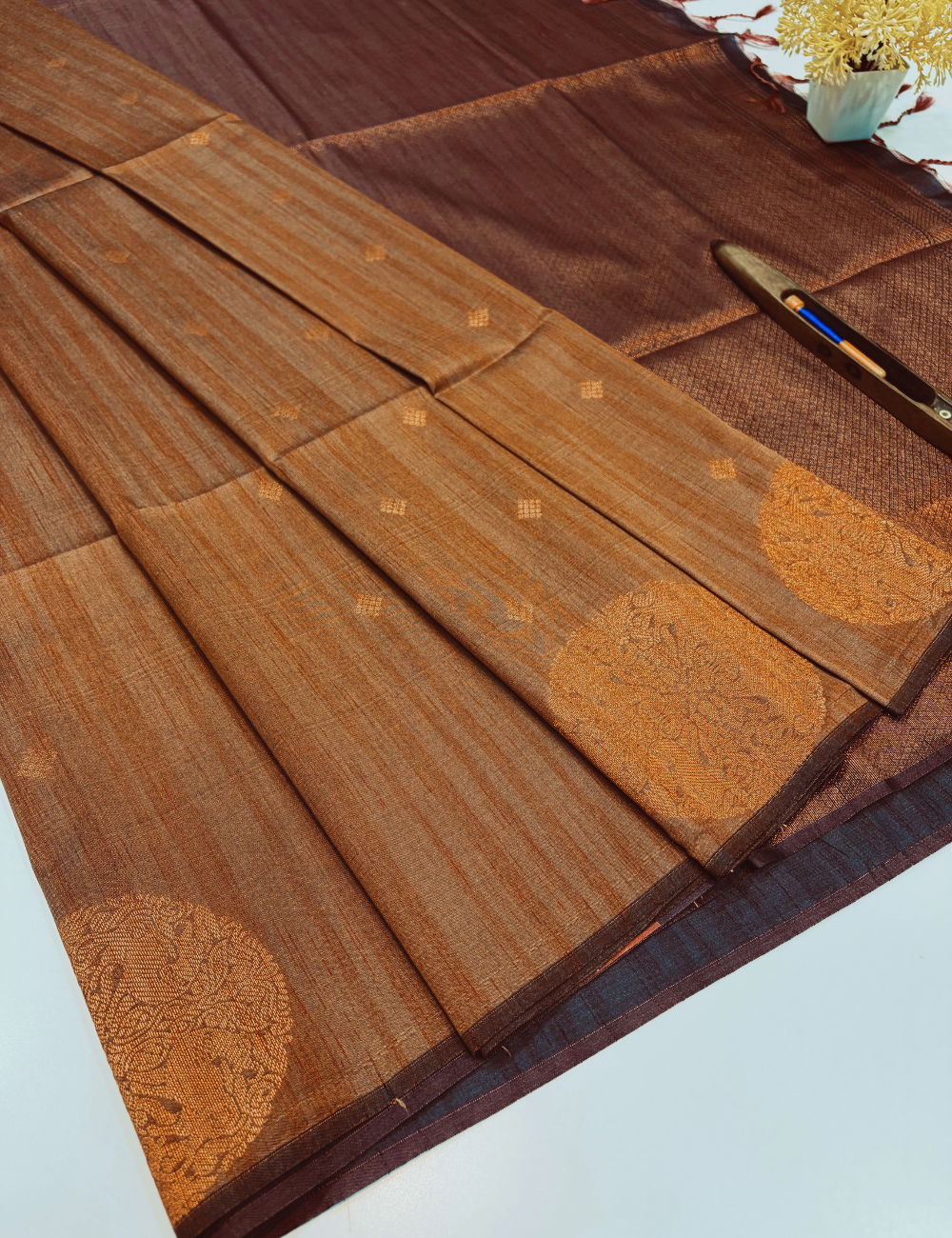 Aurelia Soft Silk Saree – Antique Copper with Deep Wine