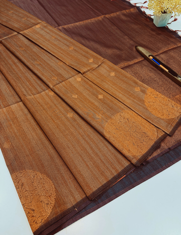 Aurelia Soft Silk Saree – Antique Copper with Deep Wine