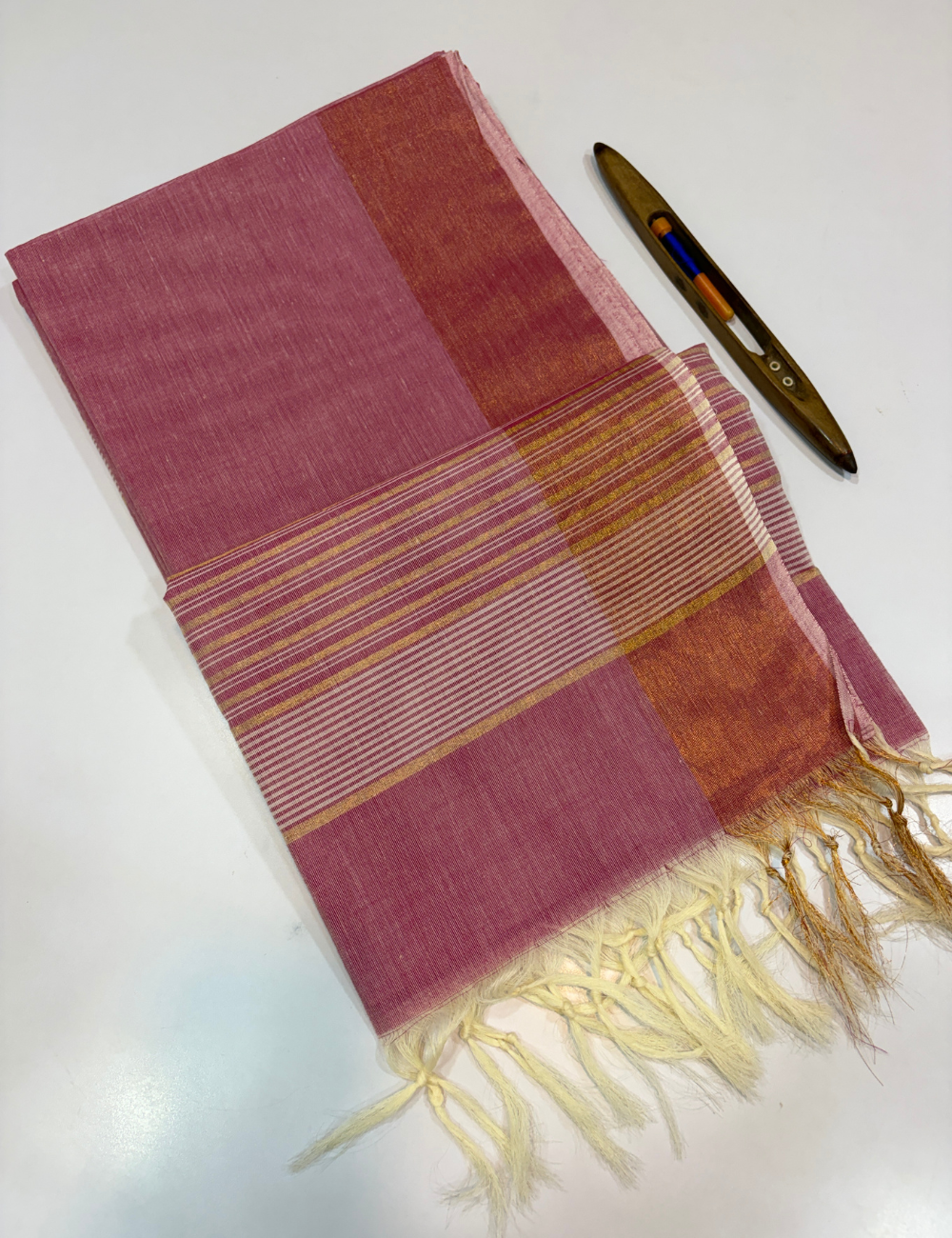Negamam Pure Cotton Saree in Lavender Mauve with Plain Body & Copper Zari Border | Self Colour Pallu & Blouse