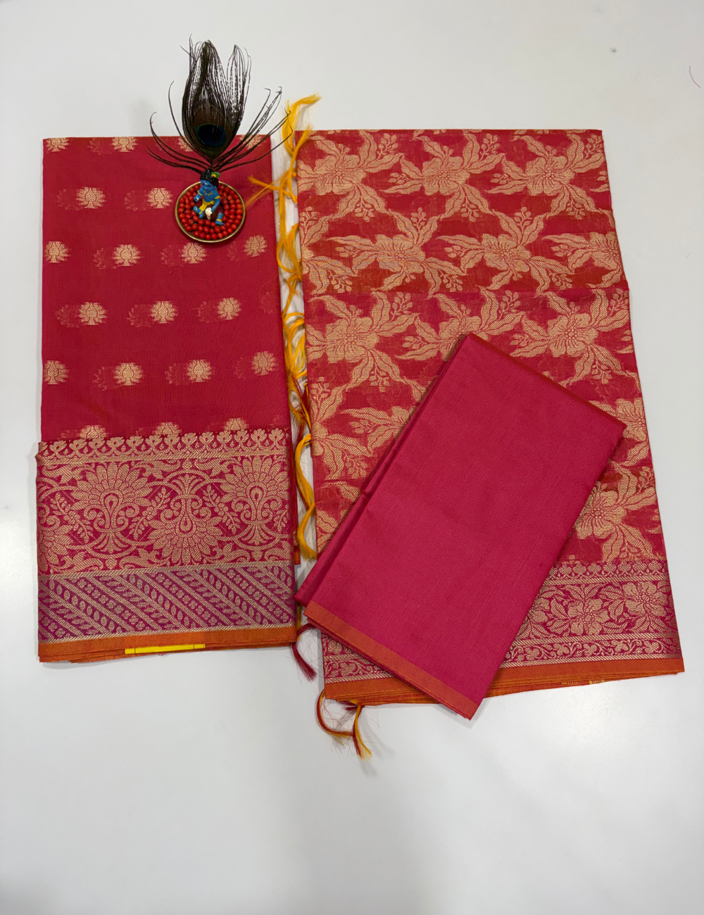 Dual Tone Pink Handloom Silk Cotton 3 Pc Salwar Set with Self Weave Floral Jacquard | Elegant Premium Ethnic Dress Material