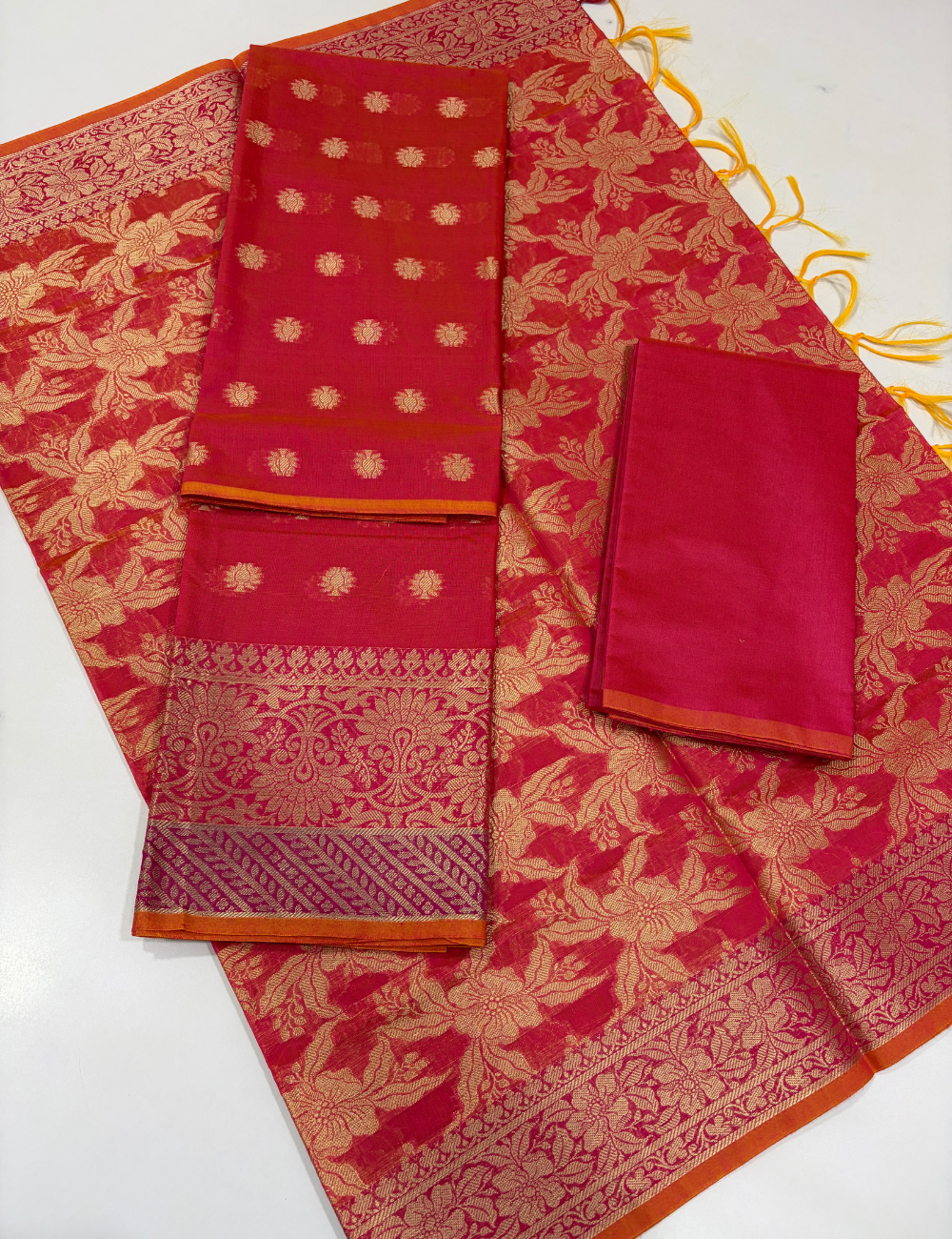 Dual Tone Pink Handloom Silk Cotton 3 Pc Salwar Set with Self Weave Floral Jacquard | Elegant Premium Ethnic Dress Material