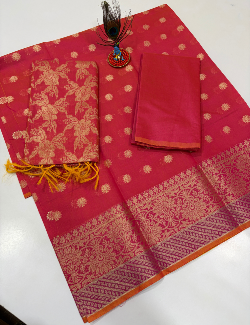 Dual Tone Pink Handloom Silk Cotton 3 Pc Salwar Set with Self Weave Floral Jacquard | Elegant Premium Ethnic Dress Material