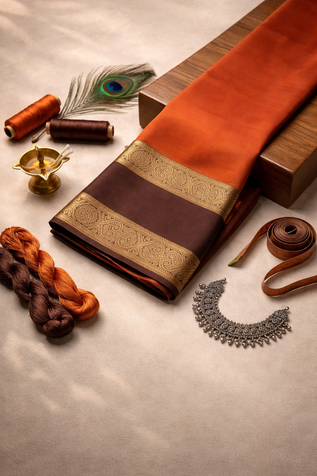 Semi Soft Silk Rettapet Border Saree – Trending Rust Orange & Brown Elegance