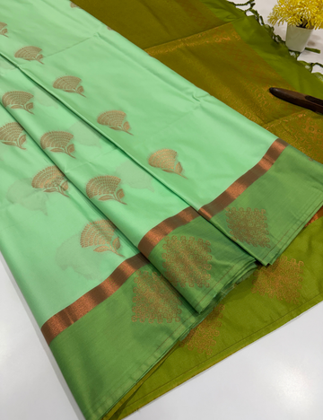 Semi Softsilk Saree in Rexona Green with Parrot Green Contrast Border