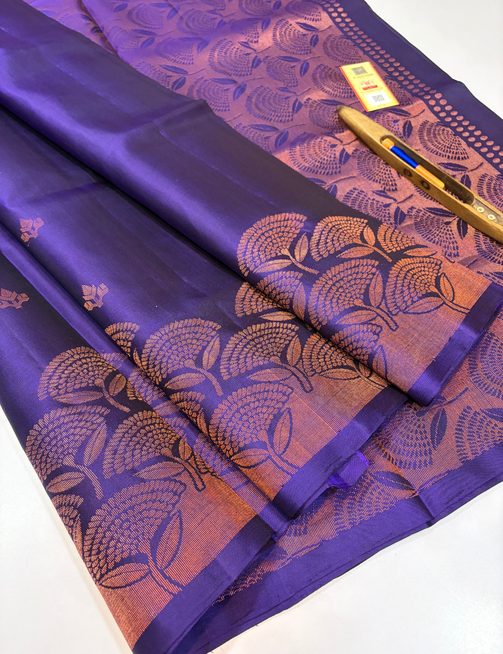 Deep Violet Handloom Pure Soft Silk Saree with Turning Border | Monotone Pallu & Blouse | Silk Mark Certified