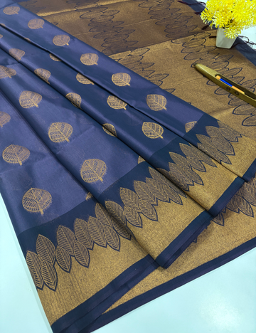 Handloom Light Purple Pure Silk Cotton Saree with Turning Border | Dark Blue Pallu & Blouse