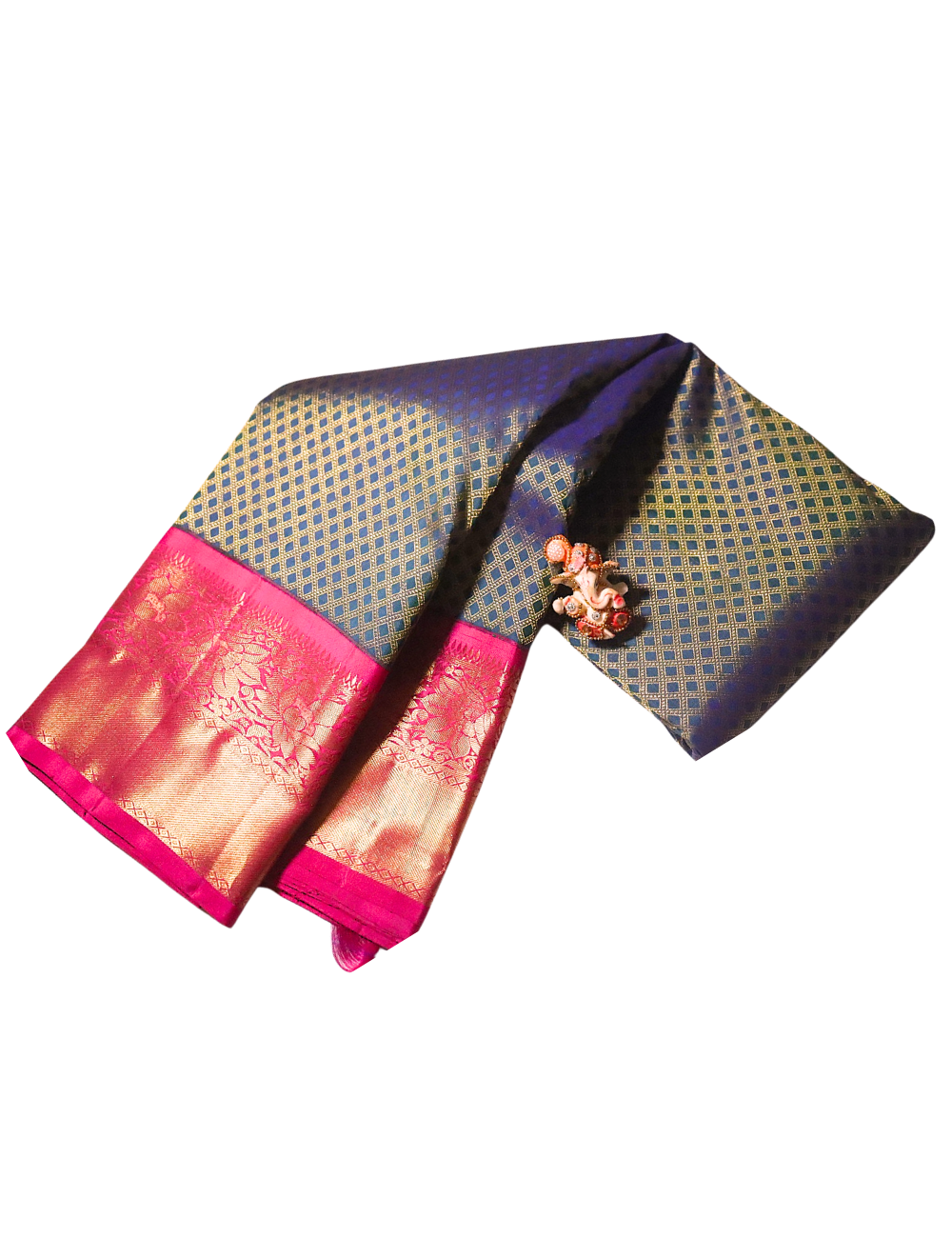 Bridal Handloom Kanchipuram Silk Saree – Peacock Blue & Pink with 1g Gold Zari