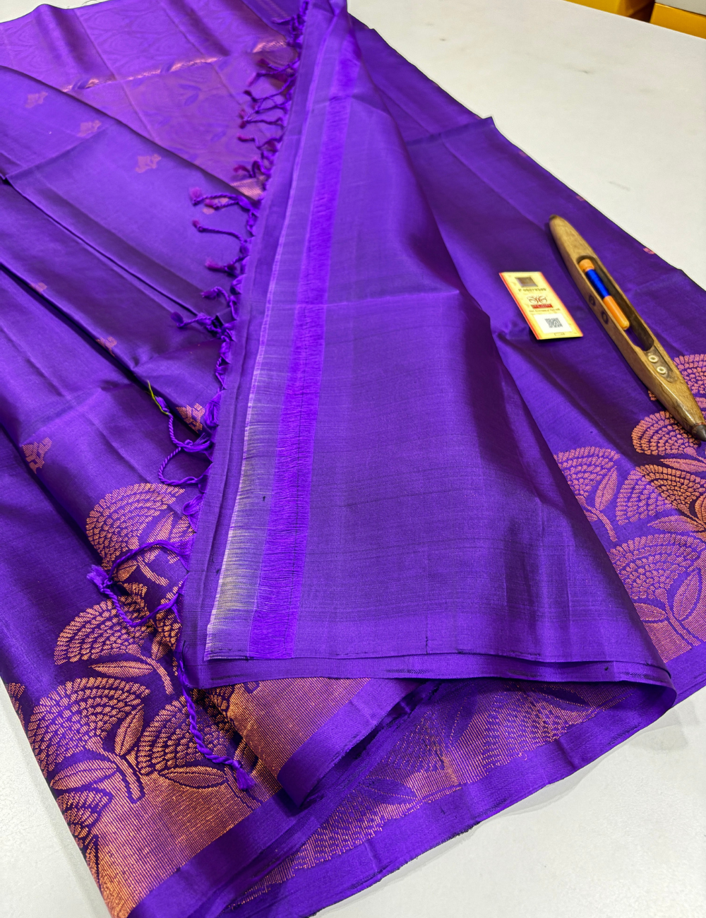 Royal Violet Handloom Pure Soft Silk Saree with Self Turning Border | Rich Self Pallu & Blouse | Silk Mark Certified