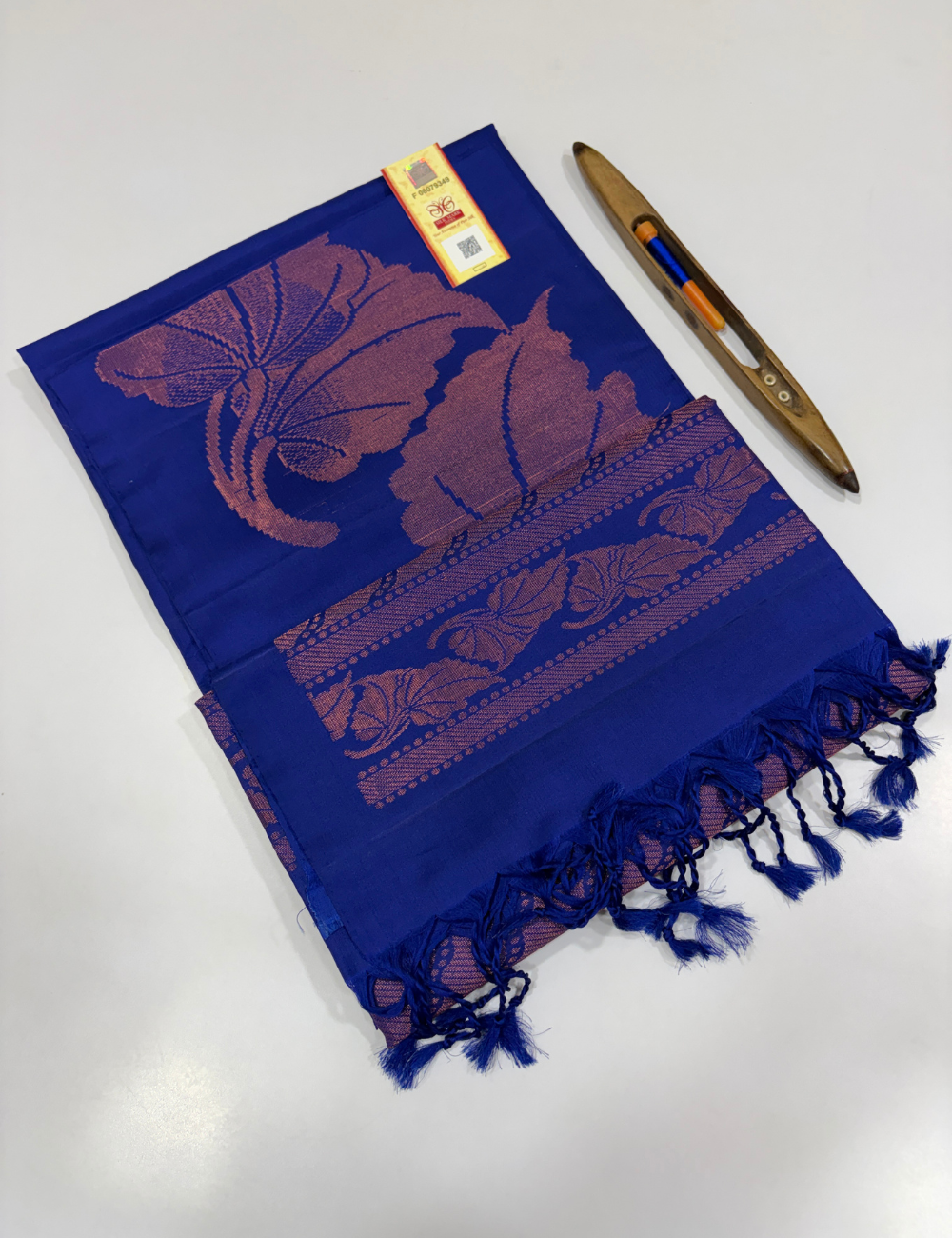 Royal Blue Handloom Pure Soft Silk Saree with Grand Floral Border | Rich Self Pallu & Blouse | Silk Mark Certified