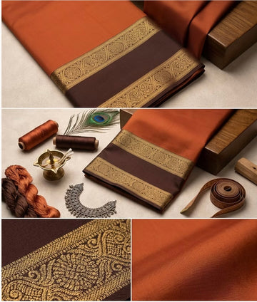 Semi Soft Silk Rettapet Border Saree – Trending Rust Orange & Brown Elegance