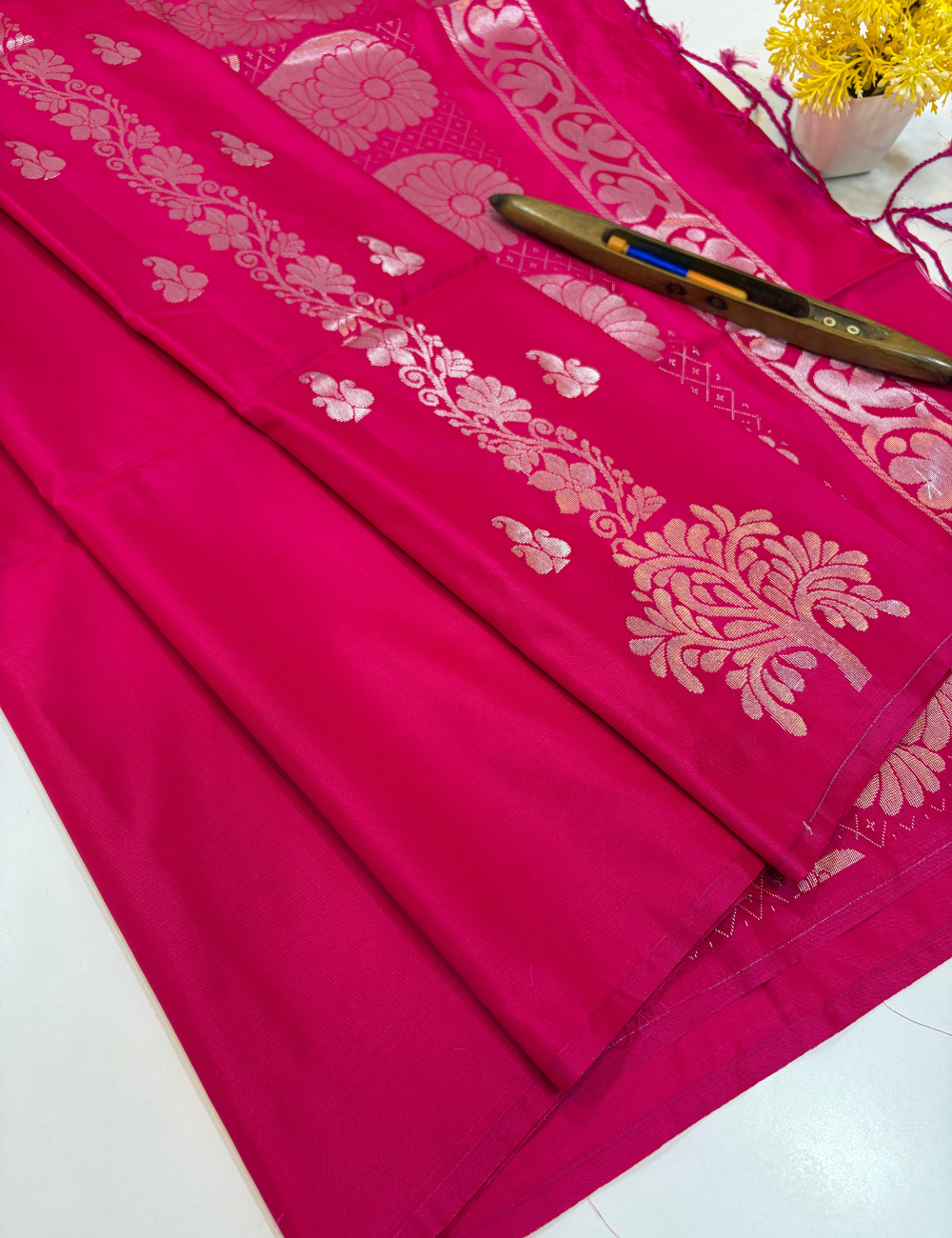 Handloom Candy Pink Semi Soft Silk Saree | Monotone Elegant Saree