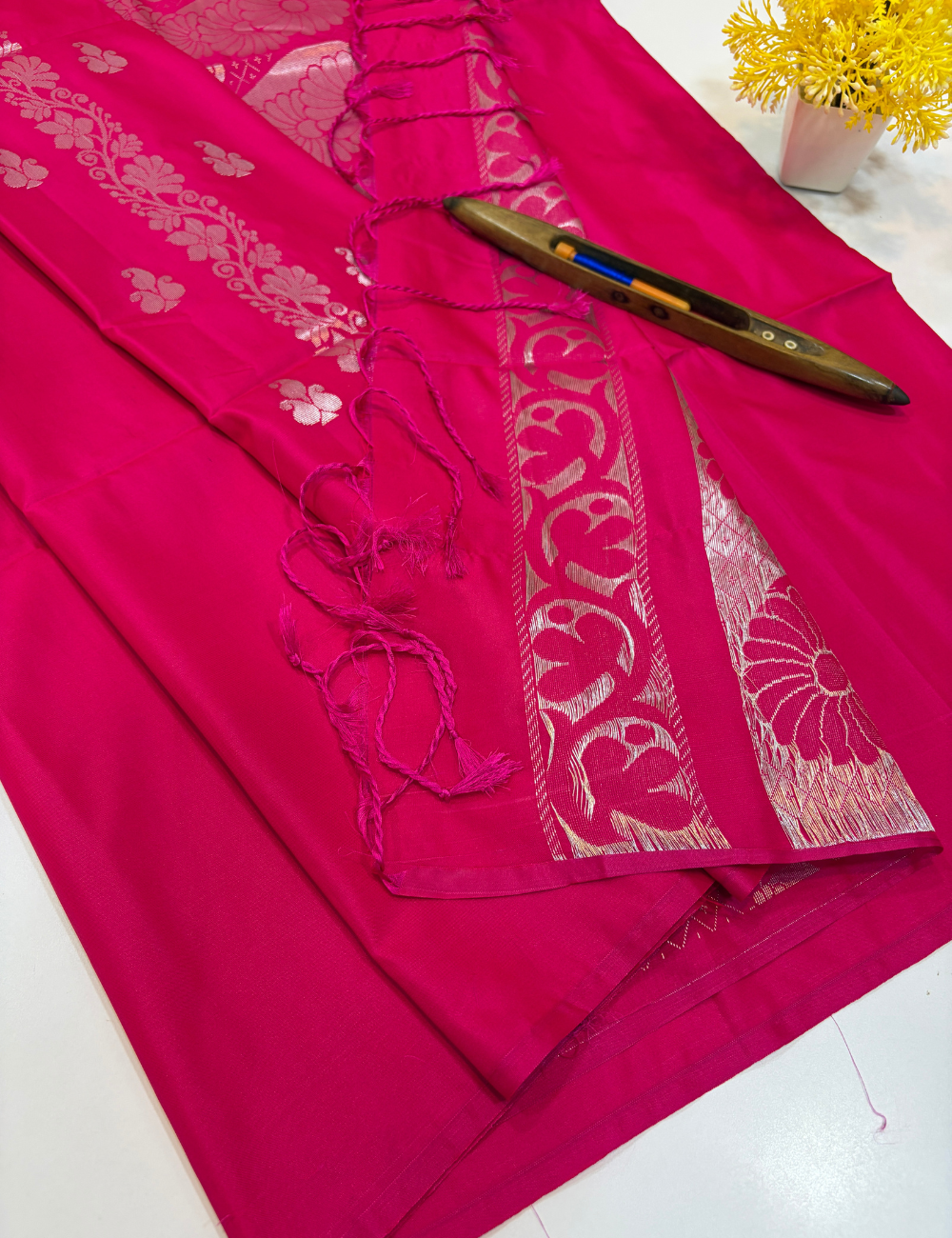 Handloom Candy Pink Semi Soft Silk Saree | Monotone Elegant Saree