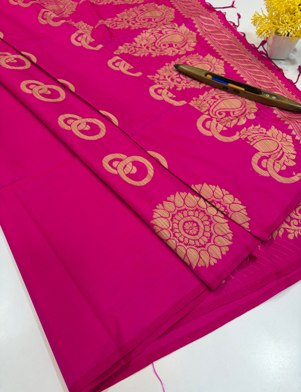 Handloom Candy Pink Semi Soft Silk Saree | Monotone Elegant Saree