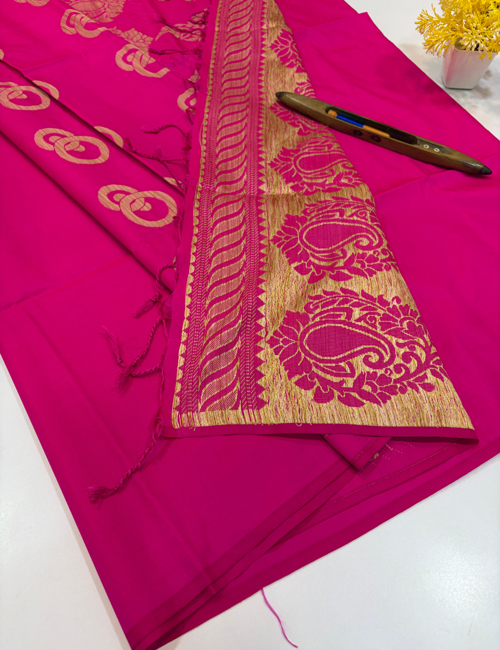 Handloom Candy Pink Semi Soft Silk Saree | Monotone Elegant Saree